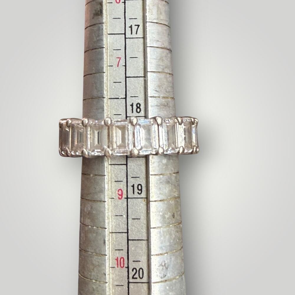 Sterling Silver 925 Emerald Cut CZ Eternity Band Ring Size 8 - Picture 6 of 7